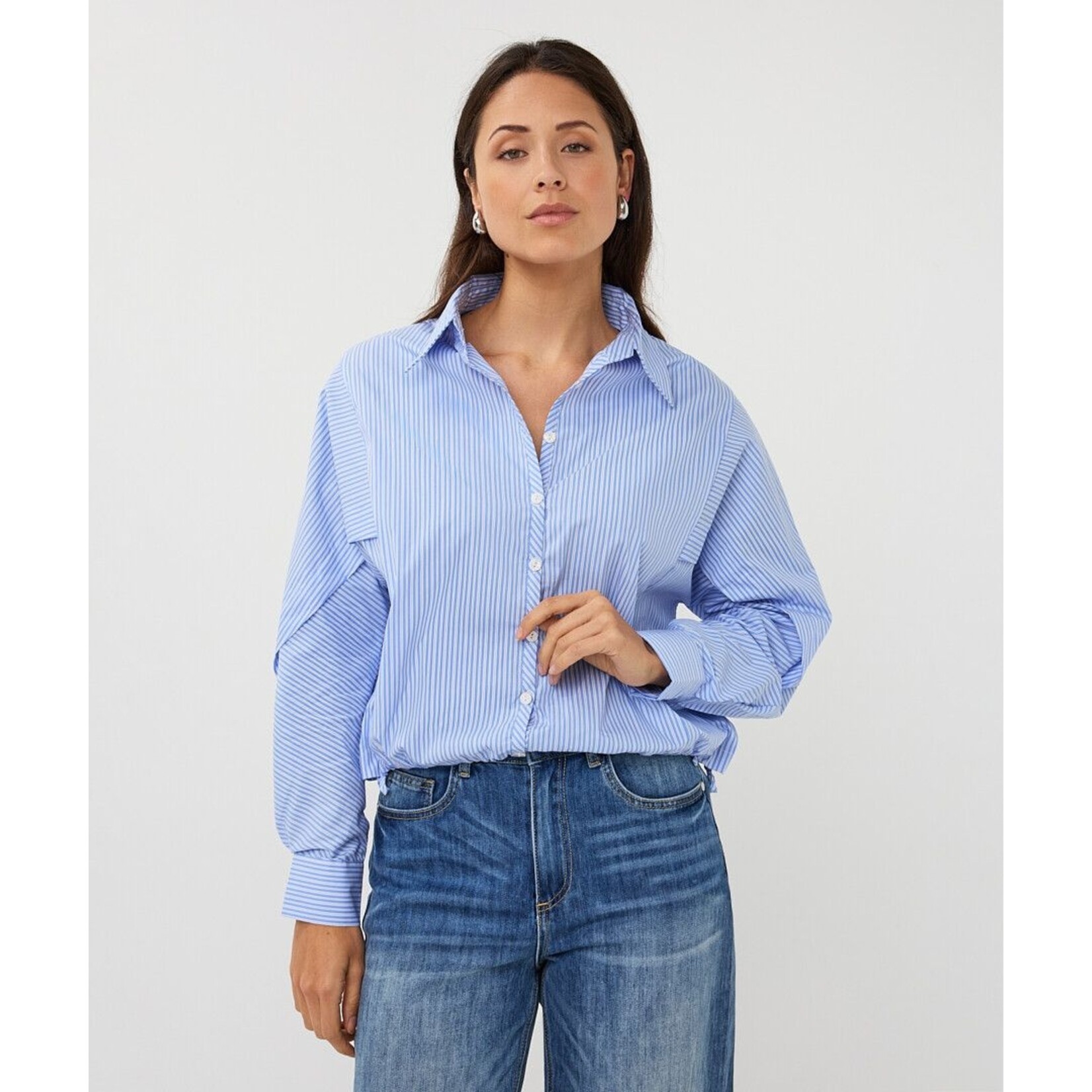 Esqualo Esqualo - Cropped Blouse - Wit/Blauw