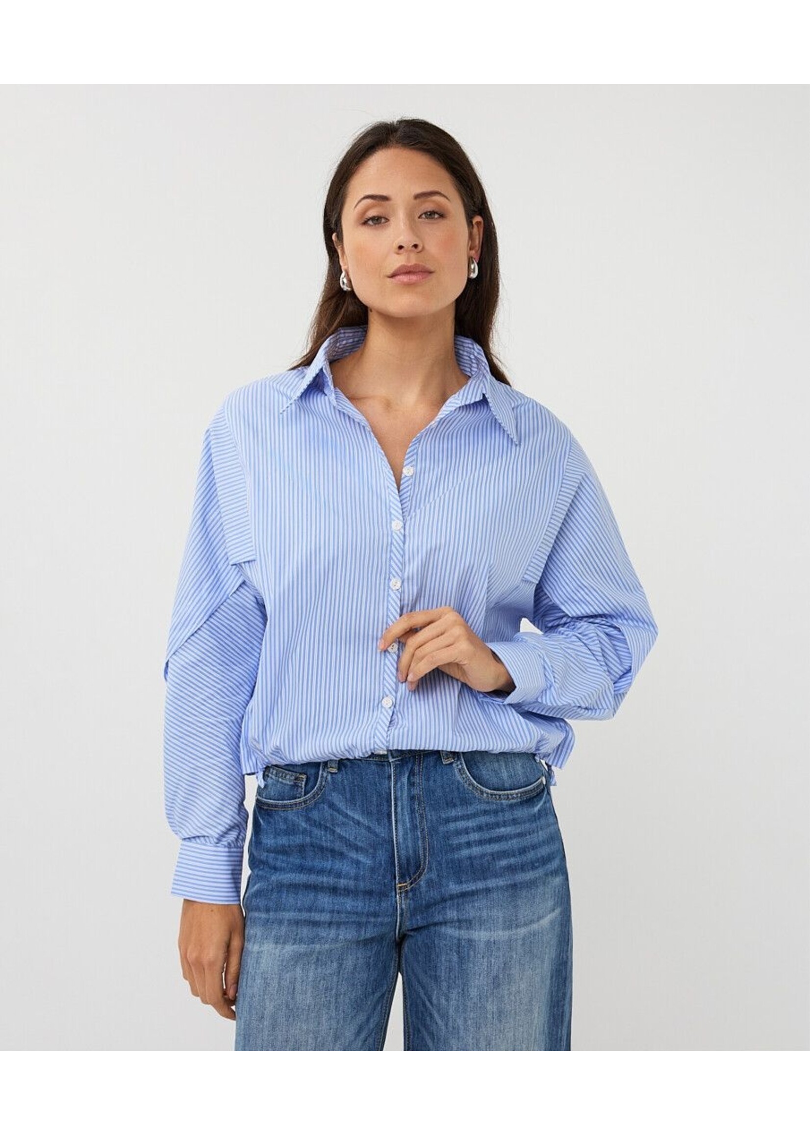 Esqualo Esqualo - Cropped Blouse - Wit/Blauw