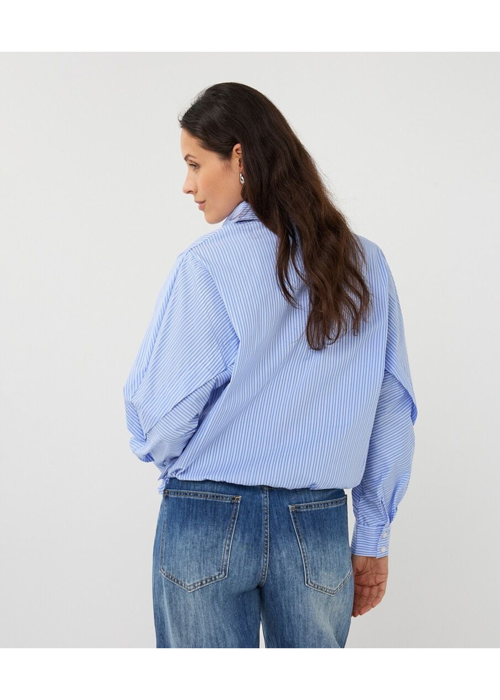 Esqualo Esqualo - Cropped Blouse - Wit/Blauw
