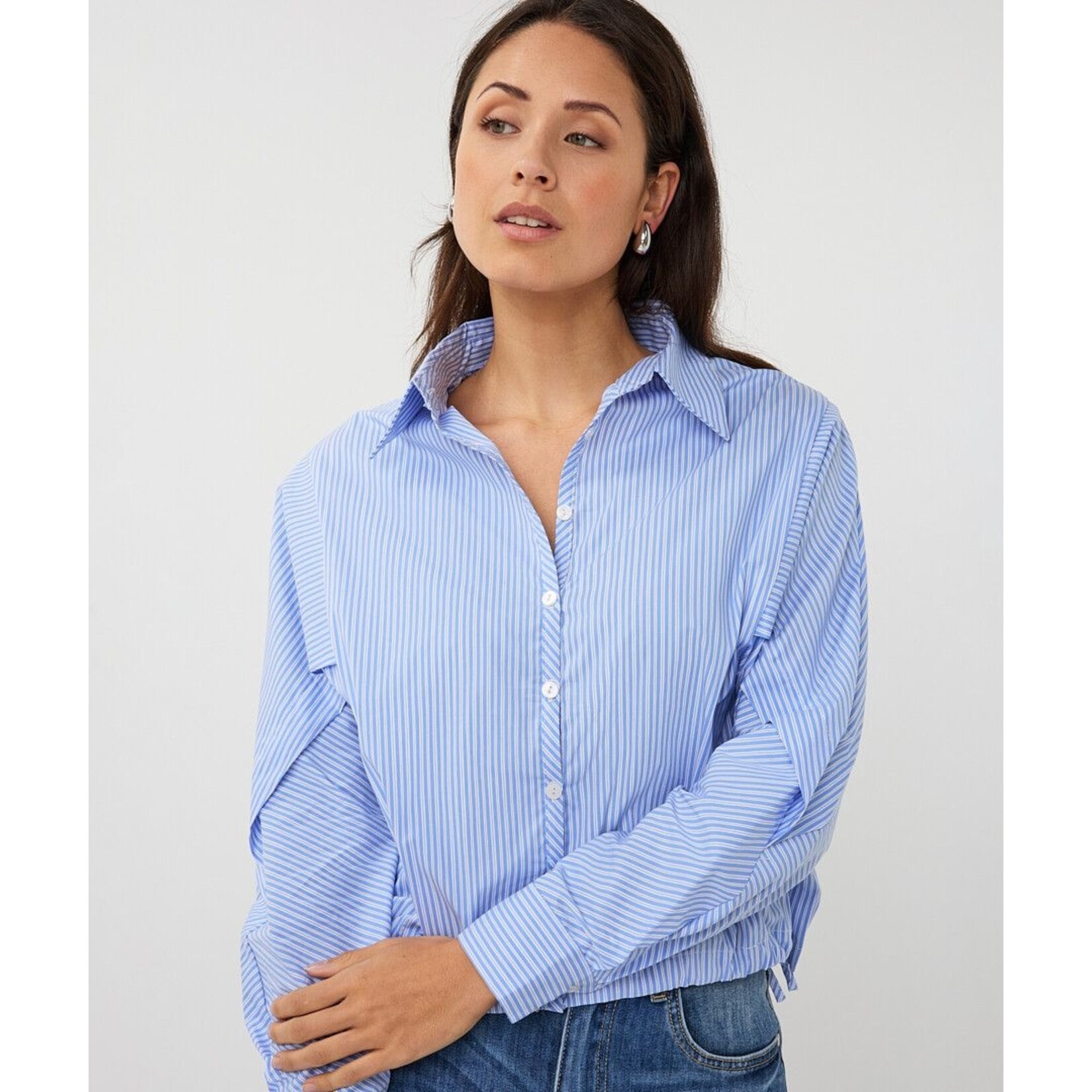 Esqualo Esqualo - Cropped Blouse - Wit/Blauw