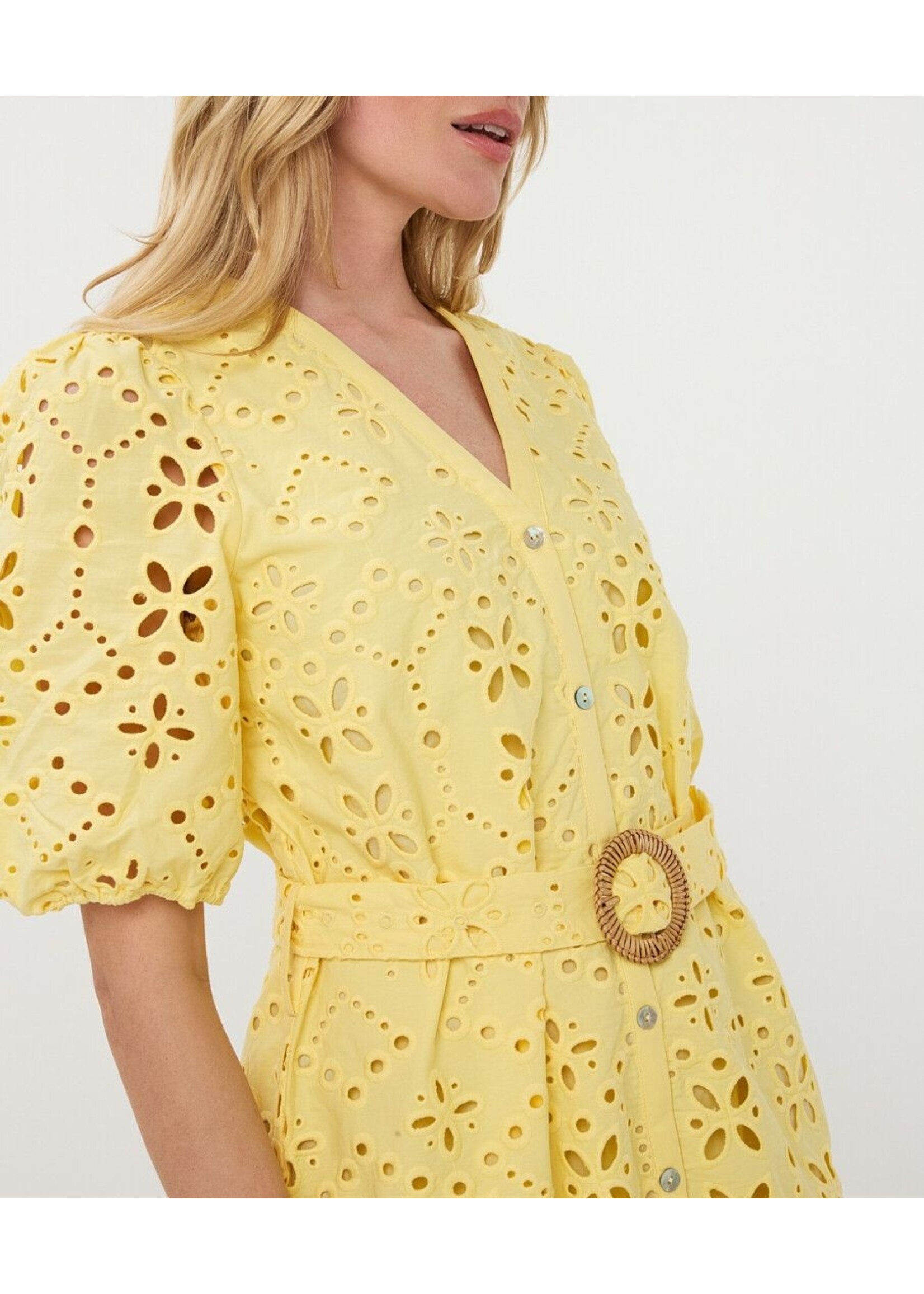 Esqualo Esqualo - Broderie Jurk - Lemon