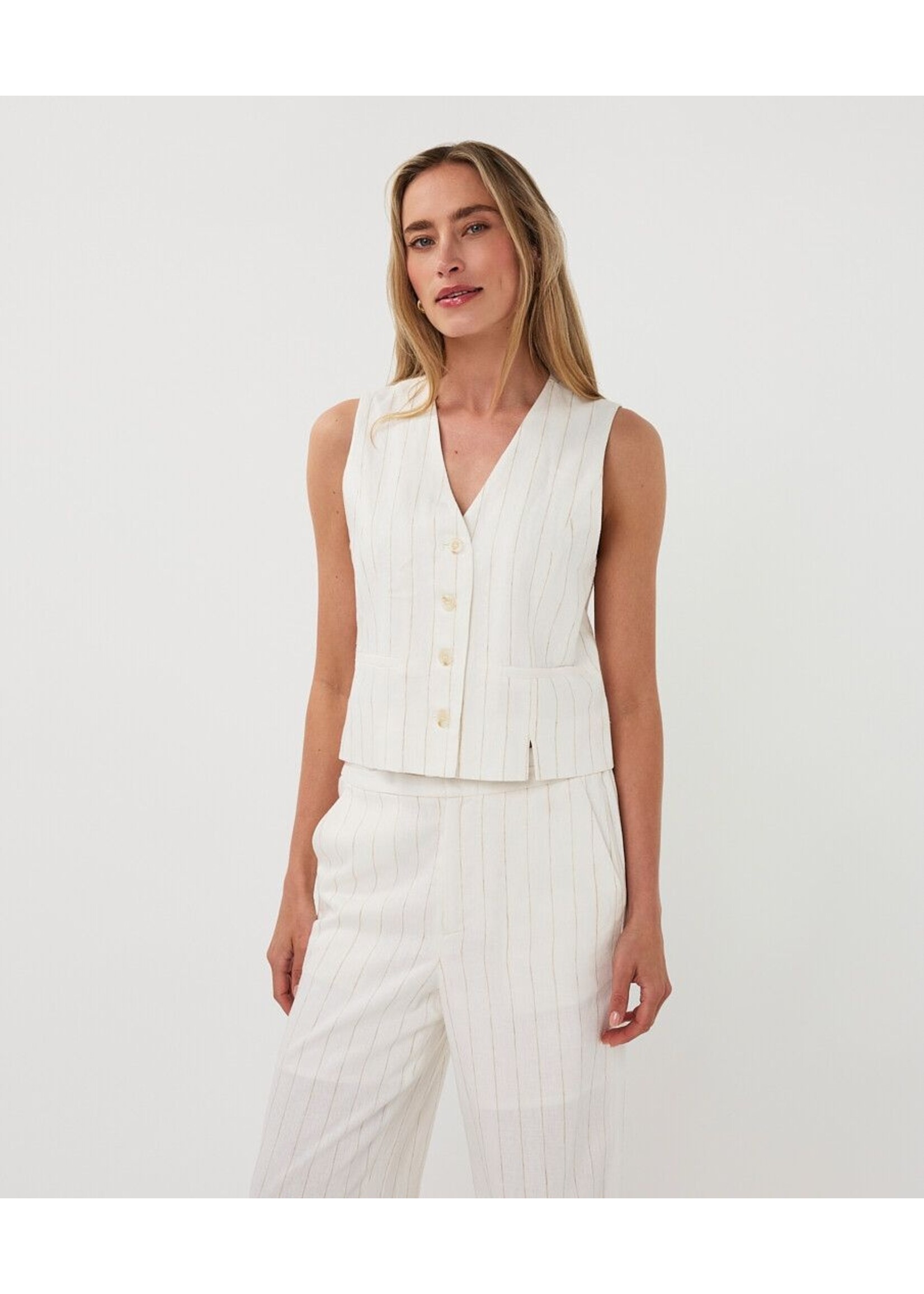 Esqualo Esqualo - Linnen Gilet - Off White/Sand