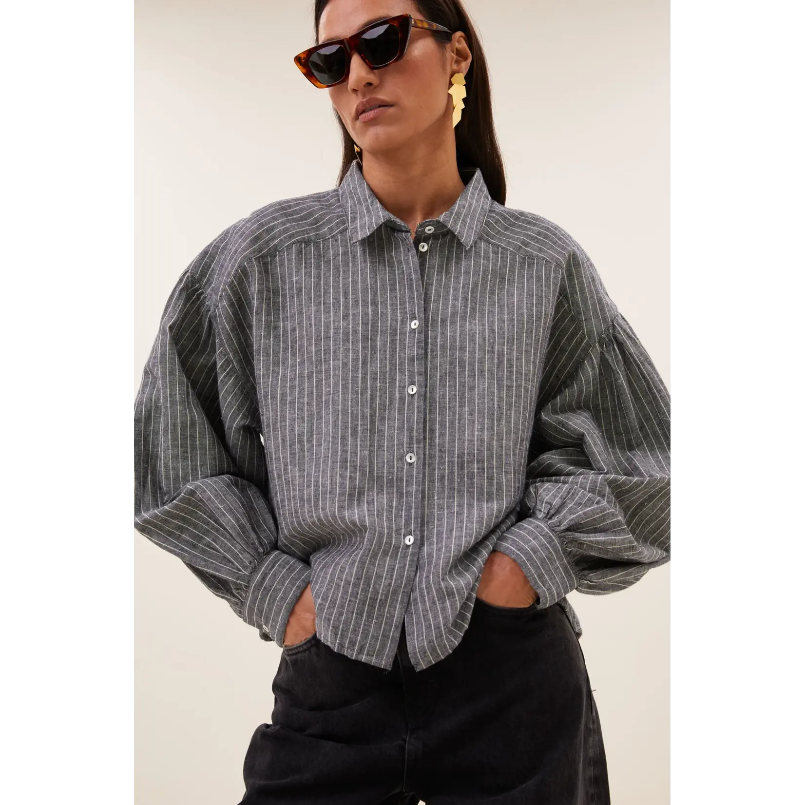 By-Bar By-Bar - Sarah Blouse - Ash Grey Stripe