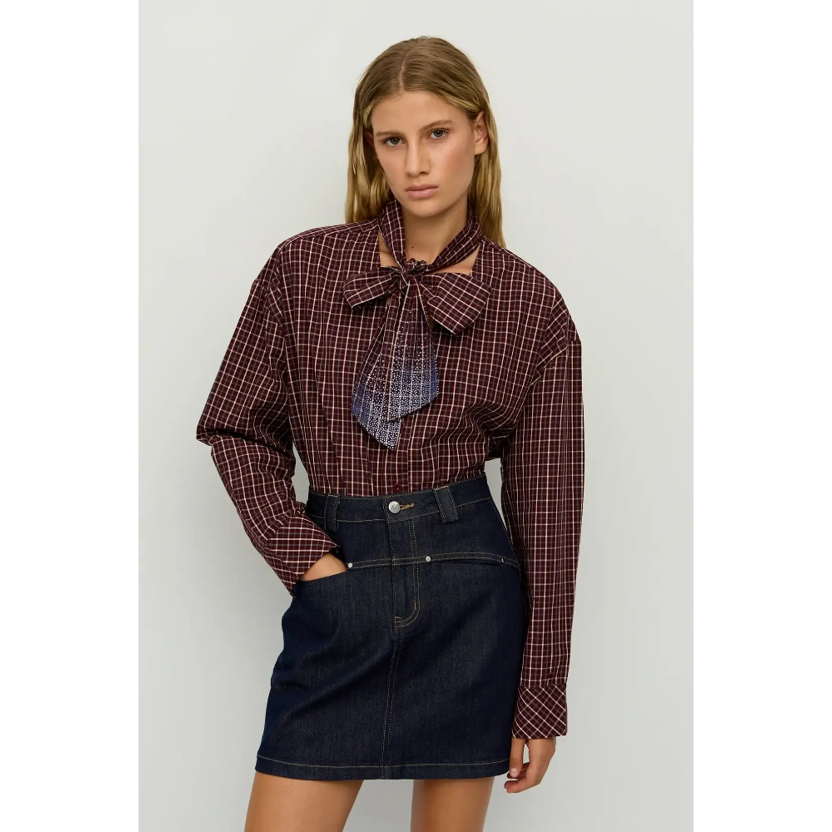 BSB BSB - Geruite Blouse Strik - Prune