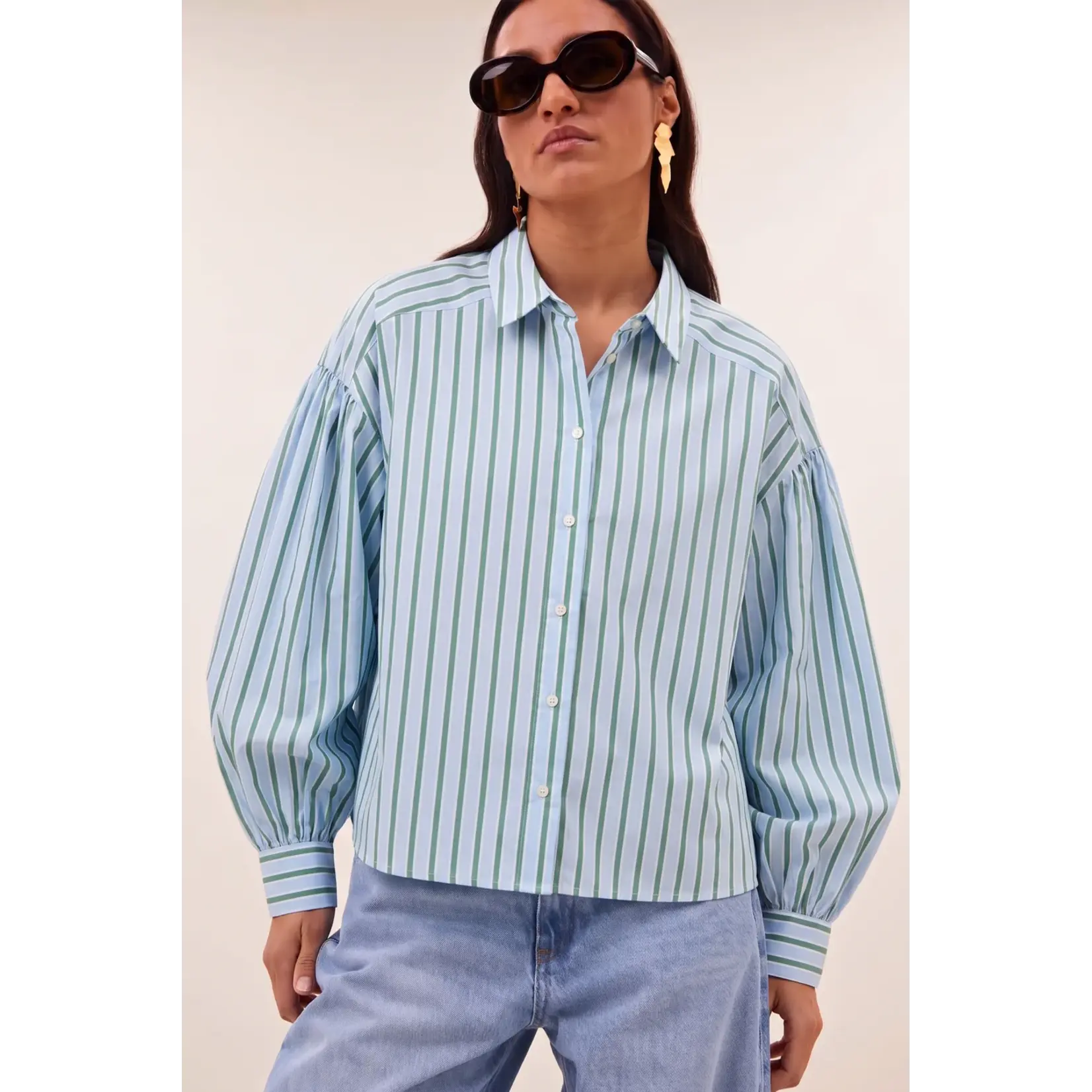 By-Bar By-Bar - Sarah Short Blouse - Groen Gestreept