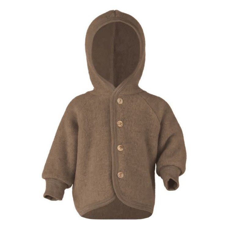 Engel natur Hooded jacket with wooden buttons walnut melange