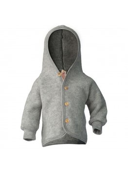 Engel natur Hooded jacket with wooden buttons light grey mealnge