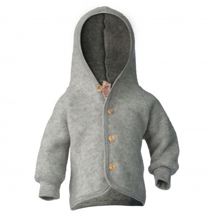 Engel natur Hooded jacket with wooden buttons light grey mealnge