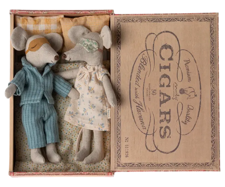 Maileg Maileg -Mum and dad mice in cigarbox