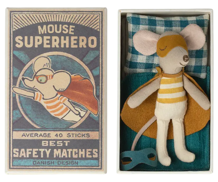 Maileg Maileg-  Super hero mouse, Little brother in matchbox