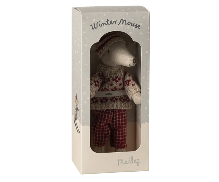 Maileg 17-4304-00 Winter mouse with ski set, Mum - Red