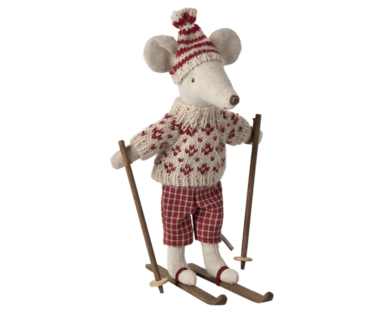 Maileg 17-4304-00 Winter mouse with ski set, Mum - Red