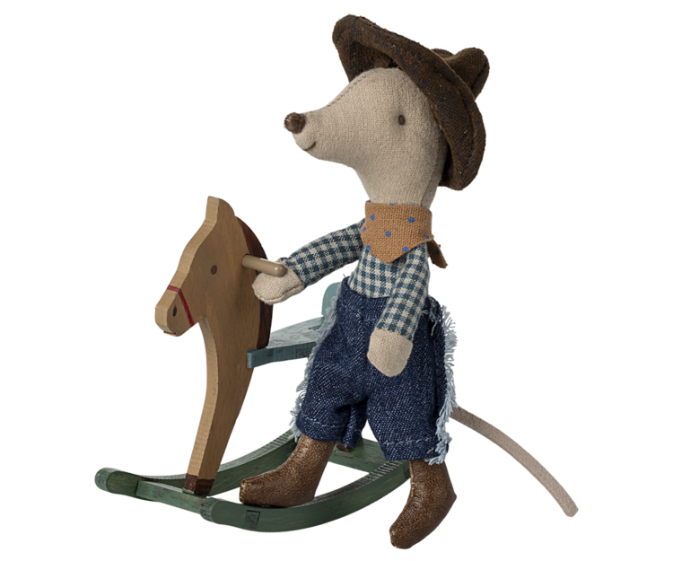 Maileg 17-5103-00 Cowboy mouse on rocking horse