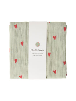 Studio Noos Swaddle Print Large Green Hearts