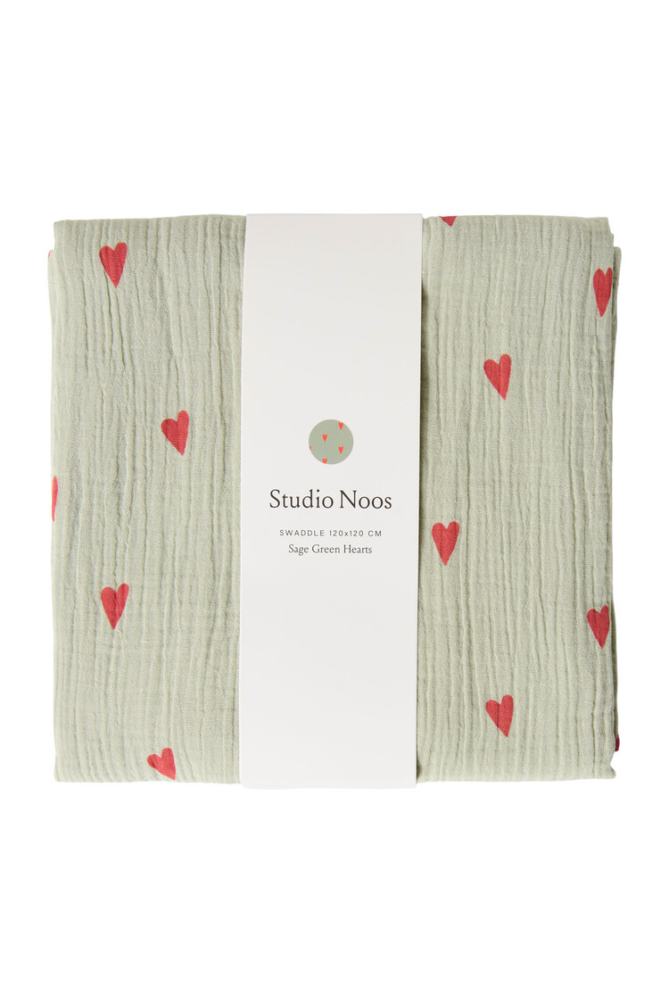Studio Noos Swaddle Print Large Green Hearts