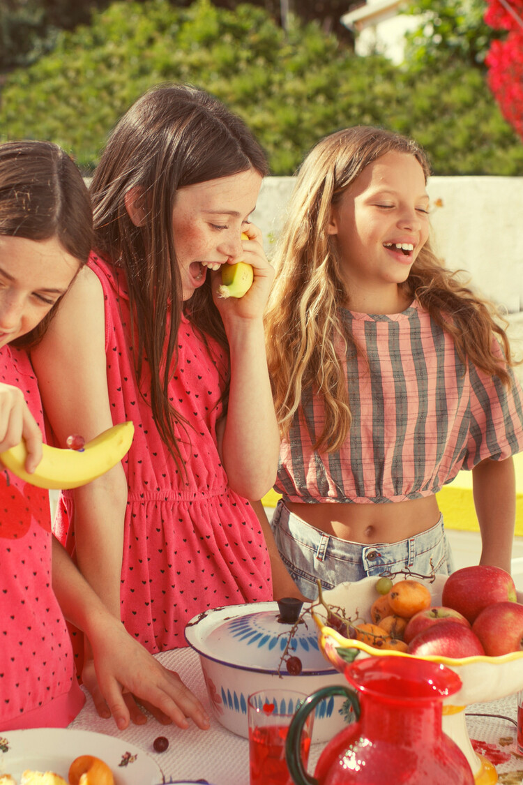 Piupiuchick Cropped blouse w/ baloon sleeves  | pink & green