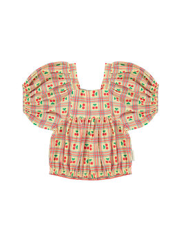 Piupiuchick Cropped blouse w/ baloon sleeves  | cherries allover