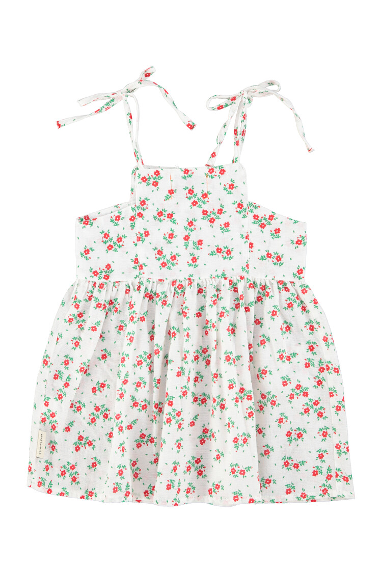 Piupiuchick Short dress | ecru w/ red flowers allover