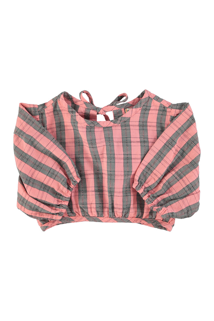 Piupiuchick Cropped blouse w/ baloon sleeves  | pink & green