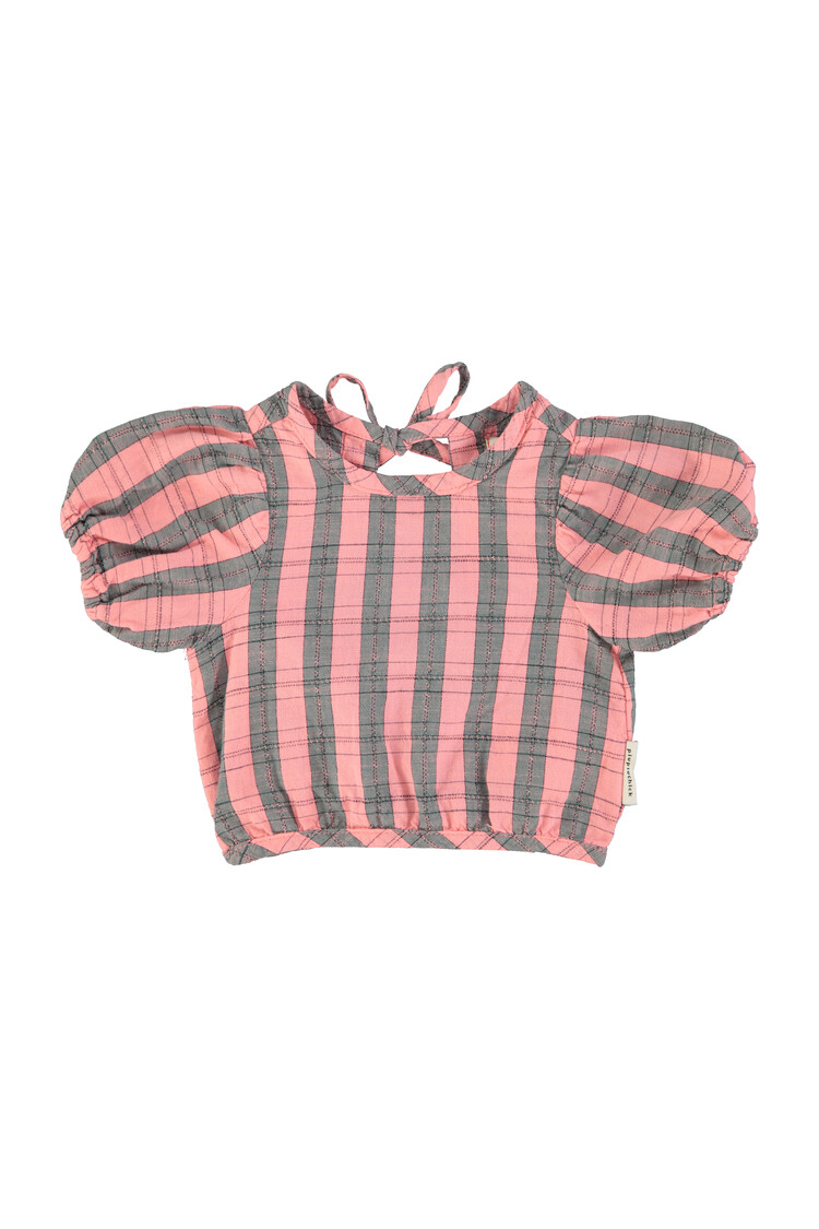 Piupiuchick Cropped blouse w/ baloon sleeves  | pink & green