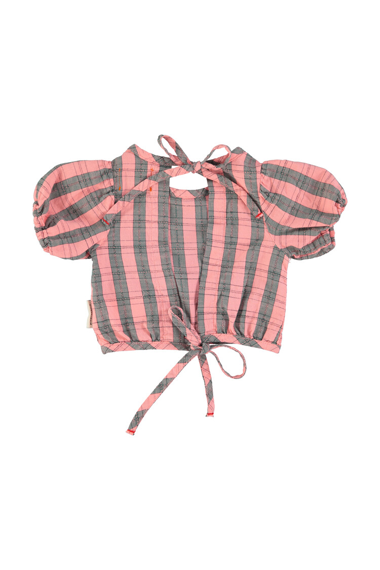 Piupiuchick Cropped blouse w/ baloon sleeves  | pink & green