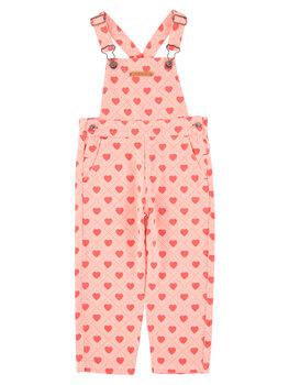 Piupiuchick Dungarees | pink w/ red hearts allover