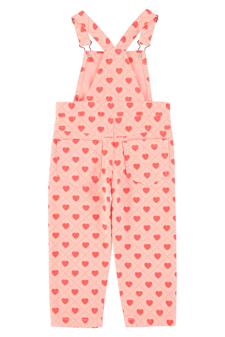 Piupiuchick Dungarees | pink w/ red hearts allover