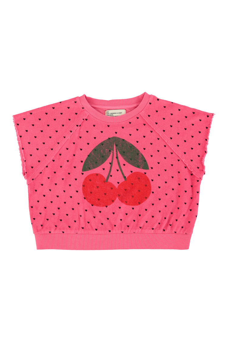 Piupiuchick Sleeveless sweatshirt |pink w/ cherry print