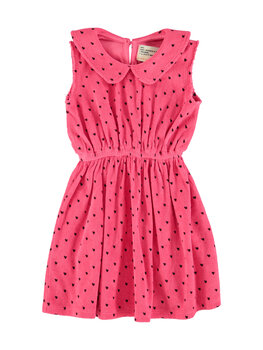 Piupiuchick Short dress w/ collar |pink w/ black hearts