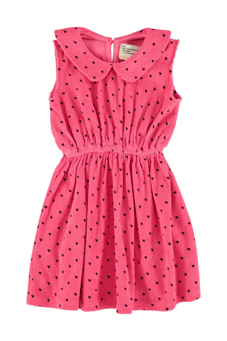 Piupiuchick Short dress w/ collar |pink w/ black hearts