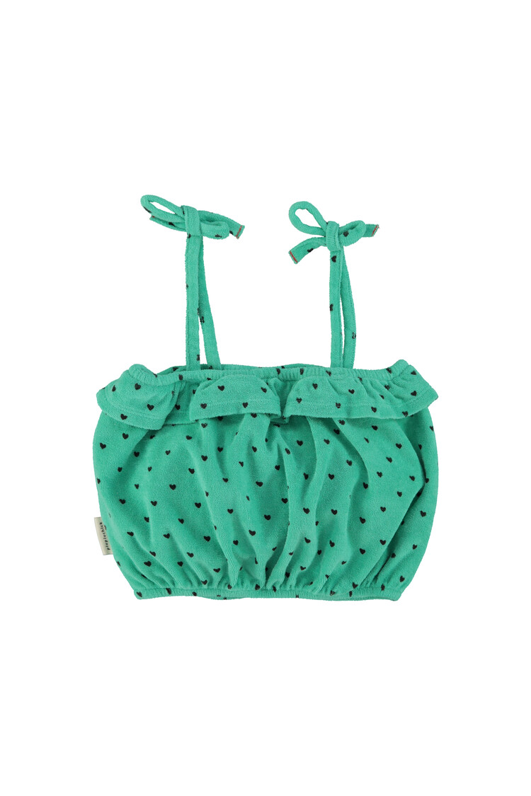 Piupiuchick Top w/ straps | green w/ black hearts allover