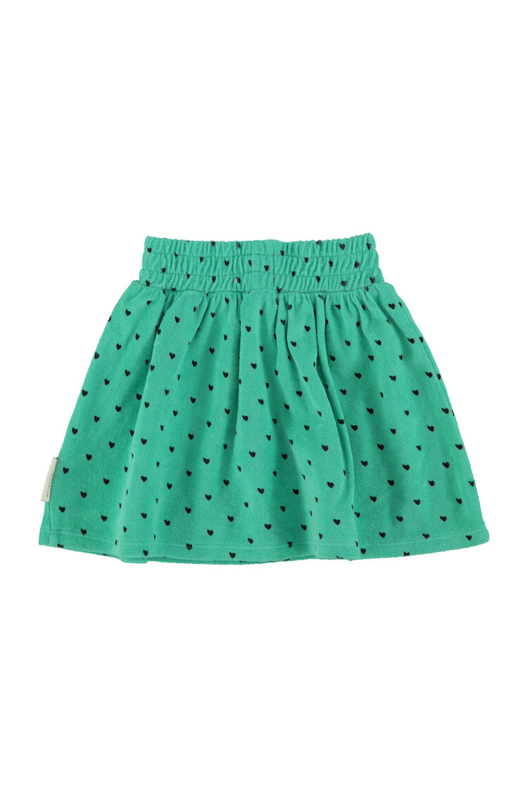 Piupiuchick Short skirt | green w/ black hearts allover