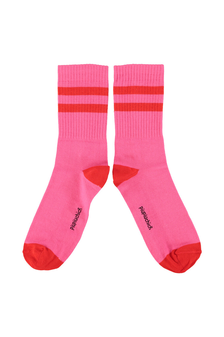 Piupiuchick Socks | pink w/ red stripes