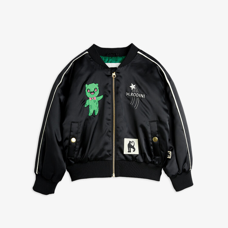 Mini Rodini United aliens satin baseball jacket black