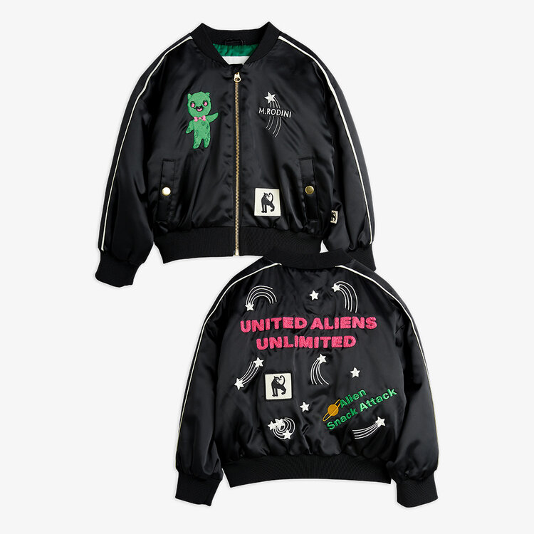 Mini Rodini United aliens satin baseball jacket black