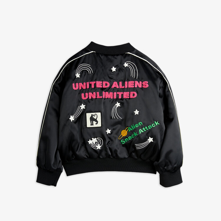 Mini Rodini United aliens satin baseball jacket black