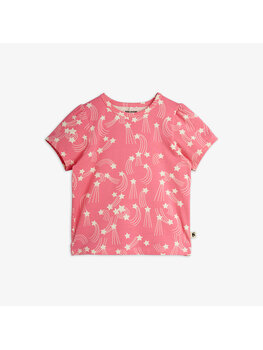 Mini Rodini Starfall aop puff sleeve ss top pink