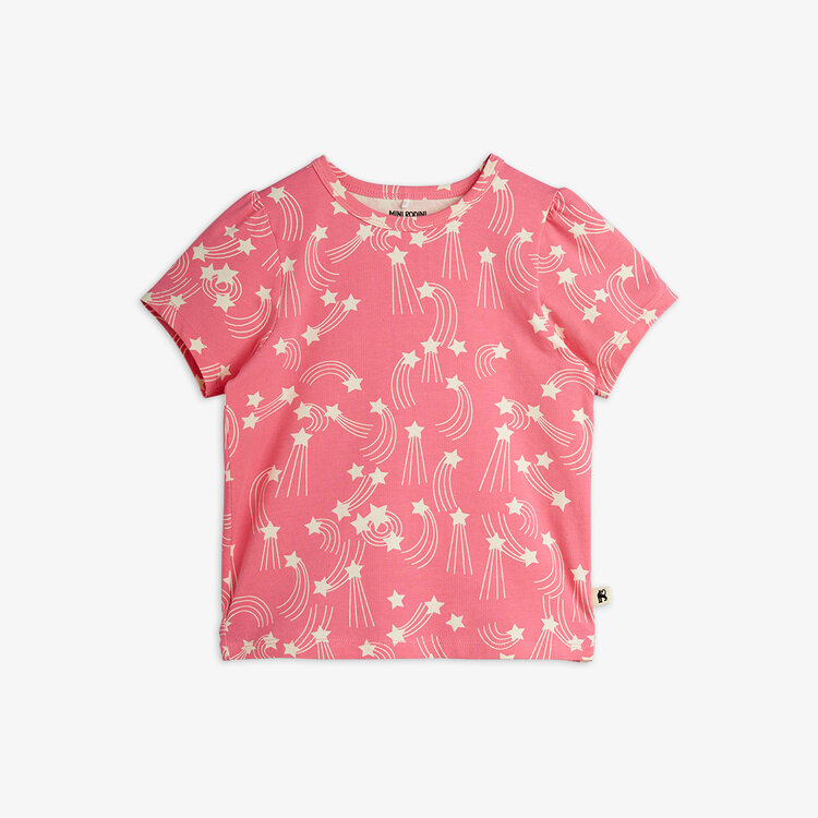 Mini Rodini Starfall aop puff sleeve ss top pink