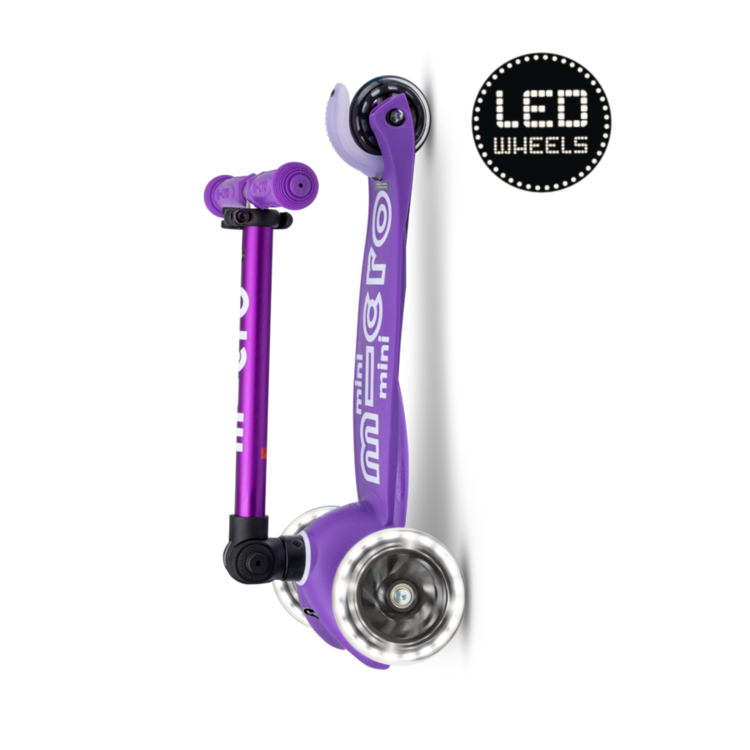 Micro step Mini Micro step Deluxe inklapbaar LED - 3-wiel kinderstep - Paars