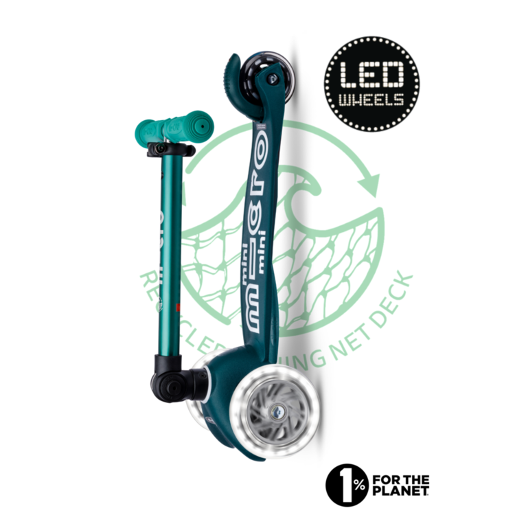Micro step Mini Micro step Deluxe inklapbaar ECO LED - 3-wiel kinderstep - Groen