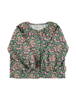 Piupiuchick blouse w/ round collar | green w/ multicolor flowers