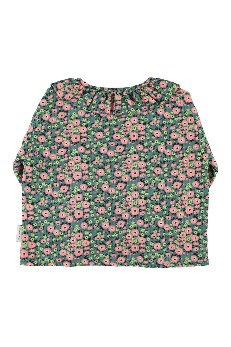 Piupiuchick blouse w/ round collar | green w/ multicolor flowers
