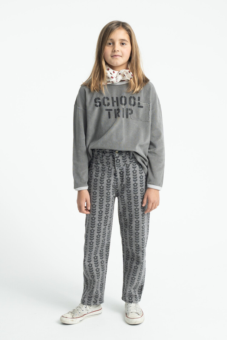 Piupiuchick mom fit trousers | grey w/ black flowers