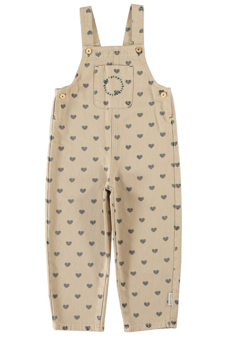 Piupiuchick dungarees | beige w/ black hearts