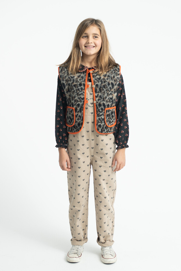 Piupiuchick dungarees | beige w/ black hearts