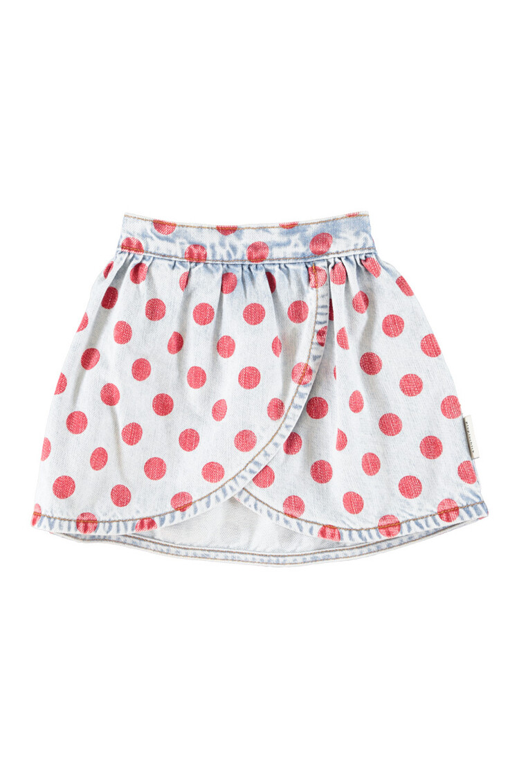Piupiuchick short skirt | light blue denim w/ red dots