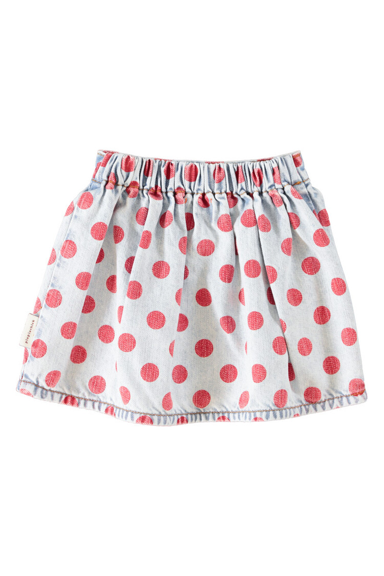 Piupiuchick short skirt | light blue denim w/ red dots