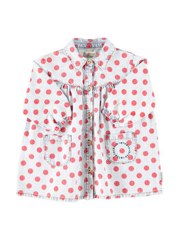 Piupiuchick short dress | light blue denim w/ red dots