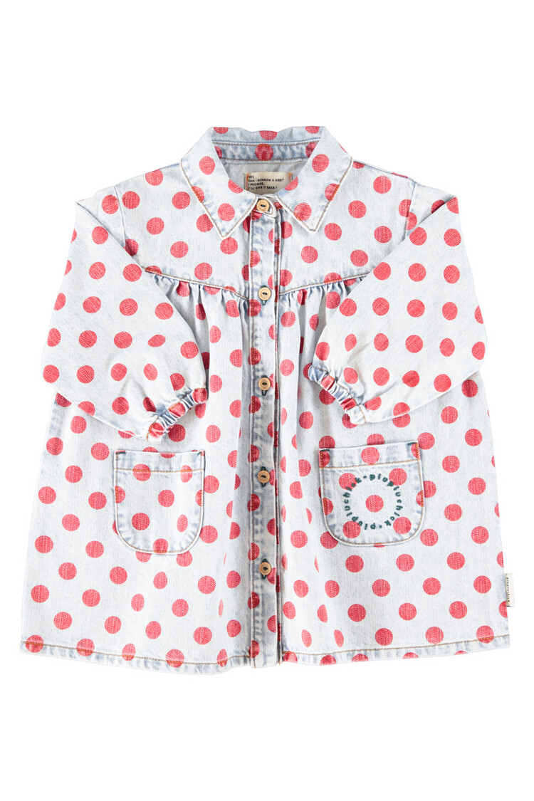 Piupiuchick short dress | light blue denim w/ red dots