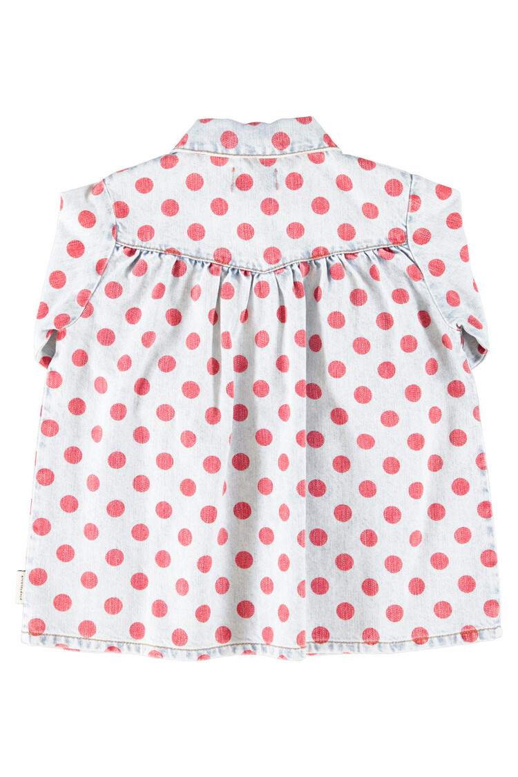 Piupiuchick short dress | light blue denim w/ red dots